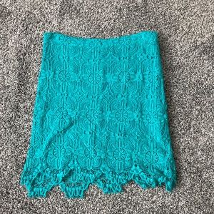Turquoise Skirt with Lace Overlay